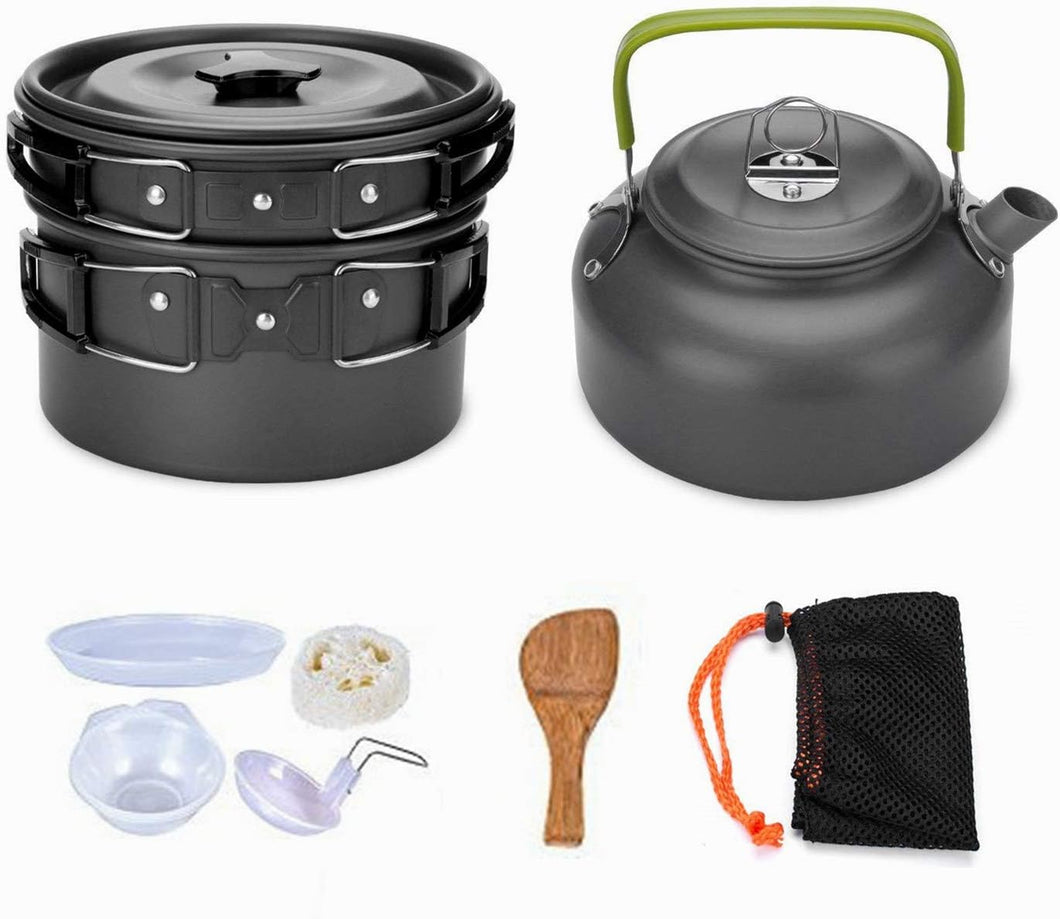 FabSports Camping Lightweight Aluminum Cookware Mess Kit with Storage Bag – 10 pc set