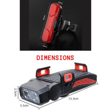 Load image into Gallery viewer, FabSports Waterproof Multi functional Bicycle combo of Headlight  &amp; Tail Light with usb charging
