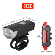 Load image into Gallery viewer, FabSports USB Rechargeable Bike Headlight &amp; Tail light Set/combo, Bright, Waterproof LED light
