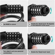 Load image into Gallery viewer, FabSports Bike Lock Cable,4 Feet / 1.2 meter, High Security 5 Digit Re-settable Combination Coiling Bicycle Cable Lock for Bicycle Outdoors.
