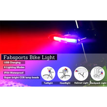 Load image into Gallery viewer, FabSports Waterproof/Dustproof Black Rechargeable Bike Tail Lights
